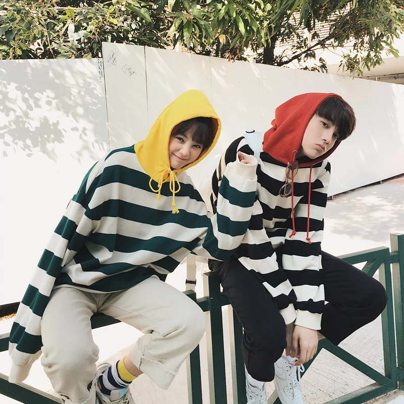 2018 весна и осень Для мужчин новая пара Кампус Ветер толстовки в полоску