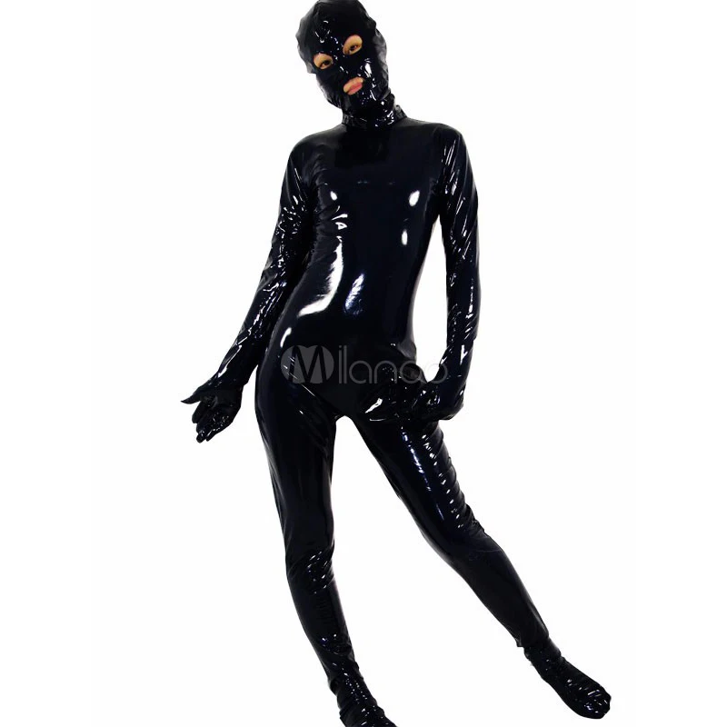 Костюм Zentai для взрослых и женщин черный блестящий металлический костюм