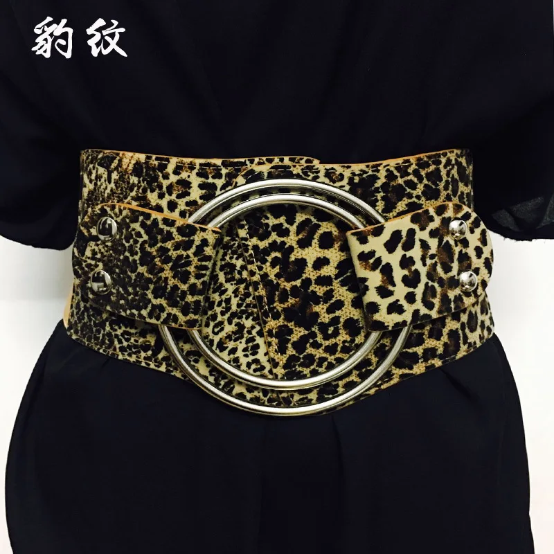 leopard print Корейская мода, широкий пояс, женский с большим круглым кольцом, черный, красный, Леопардовый принт, белый, эластичный, подходит ко всему, платья, рубашки, пальто - Цвет: leopard print