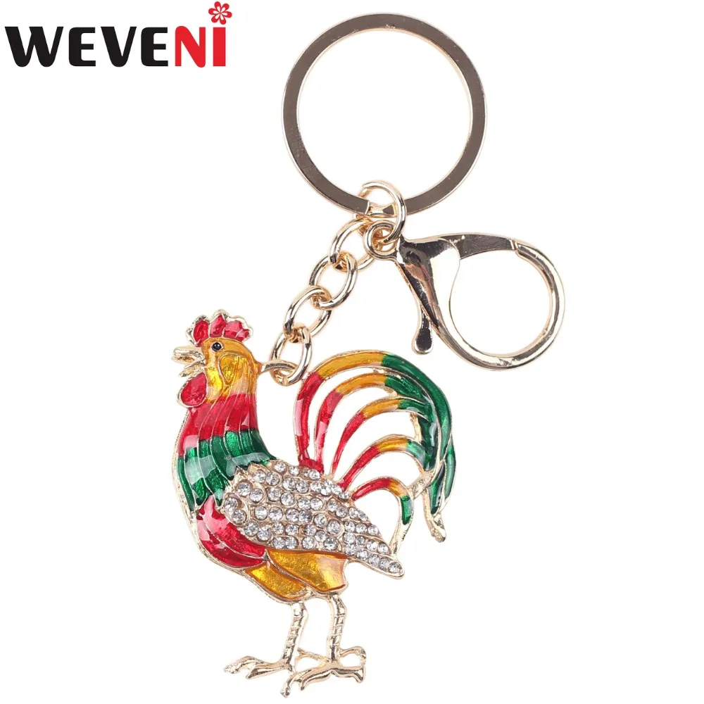 WEVENI эмалированный брелок Стразы в виде курицы петуха для ключей очаровательные