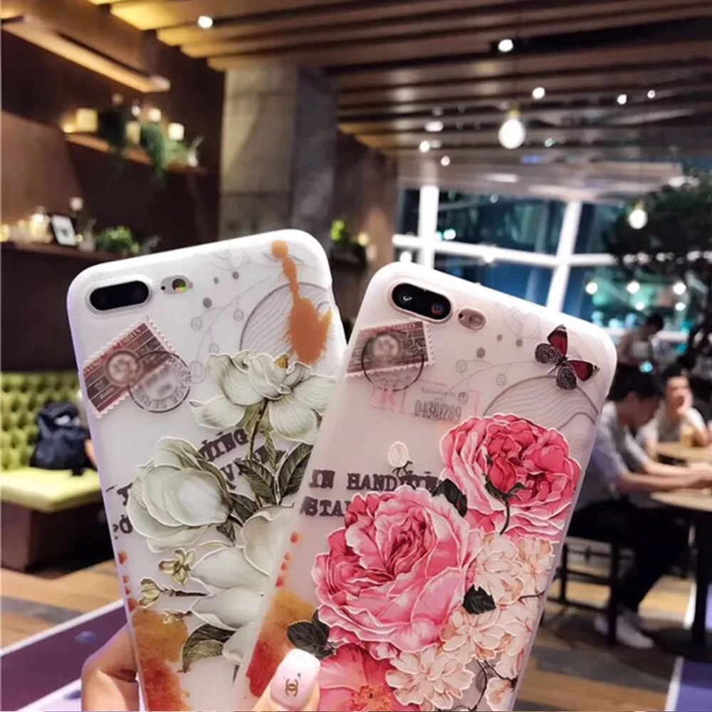 Qushar красивый цветок печати чехол для iPhone 6 plus 6S Plus силиконовый Cute 3D рельеф задняя