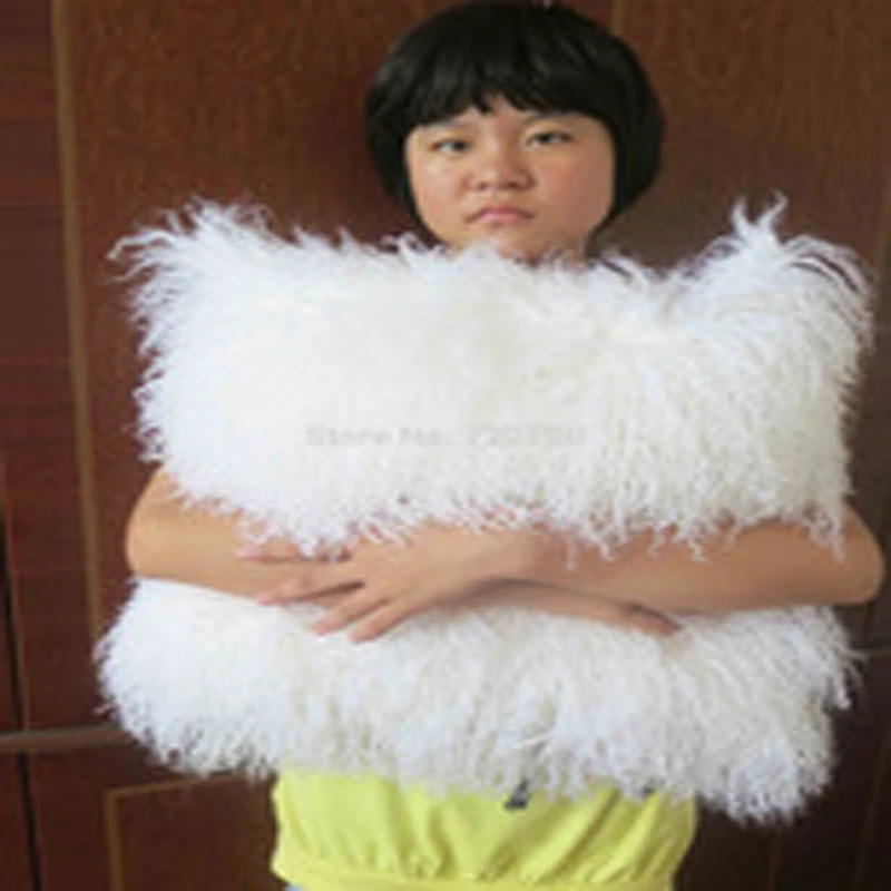 Двухсторонняя белая Монгольский Меховой чехол для подушки софы стула с