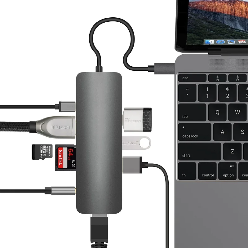 USB C Hub 9 in1 Multi-Port Adapter Type with Type-C Charging Port 4K HDMI Output Gigabit Ethernet 3.5mm Audio |