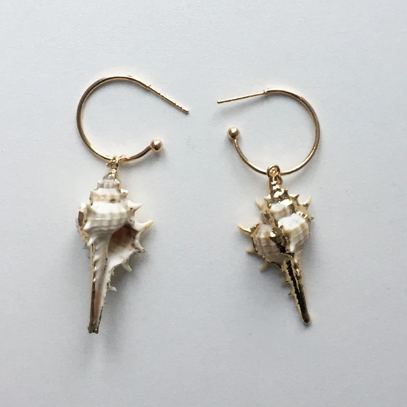 Модные золотые серьги Cowrie Shell для женщин длинные подвески из ракушек ювелирные