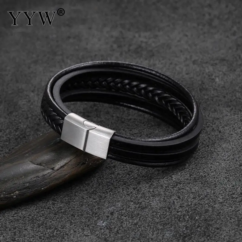 Браслеты и браслеты мужские многожильные черные кожаные для женщин 2018 Pulseira Masculina