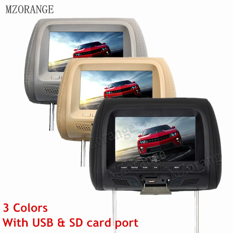 MZORANGE 7 дюймов Автомобильный подголовник монитор TFT-LED экран Подушка монитор с AV USB SD MP5 FM динамик 3 цвета на выбор SH7048-MP5