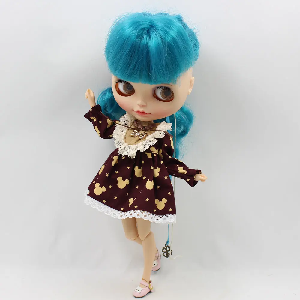 Наряды для Blyth doll, голубое и коричневое платье с Микки Маусом, милый и простой костюм для 1/6, azone BJD pullip licca