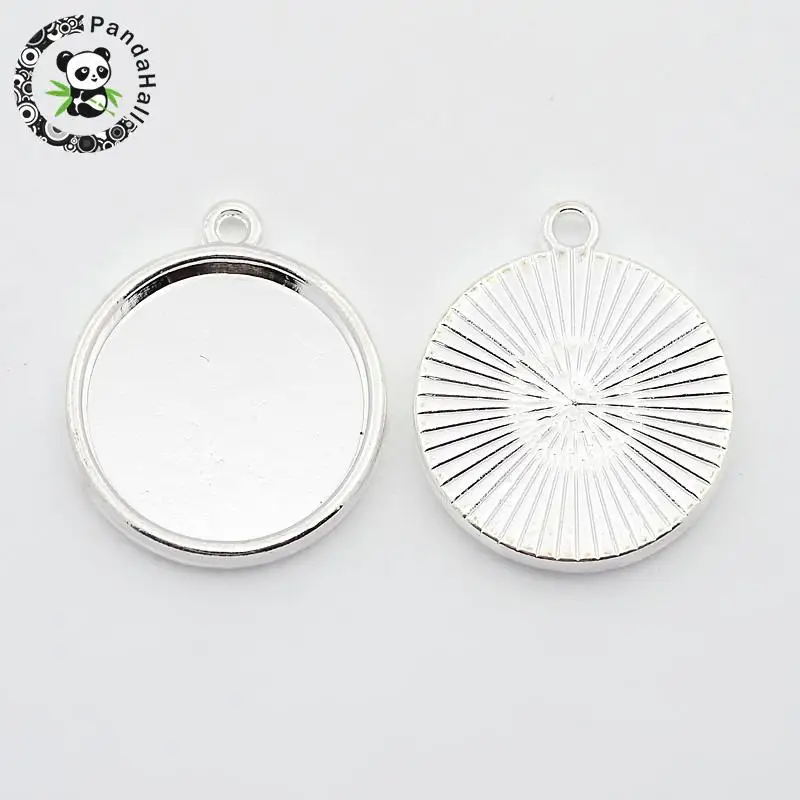 

100pcs Alloy Pendant Cabochons Settings for Jewelry Making DIY Findings Silver Color Tray: 20mm 20x3mm Hole: 2.3mm