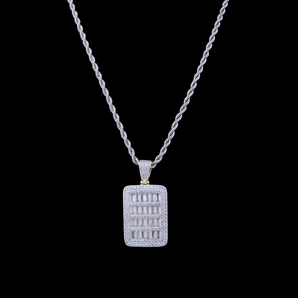 Хип-хоп AAA CZ камни вымощенные Bling лед из белого золота Геометрические Квадратные Подвески кулон с биркой для собак для мужчин рэппер ювелирные изделия подарок