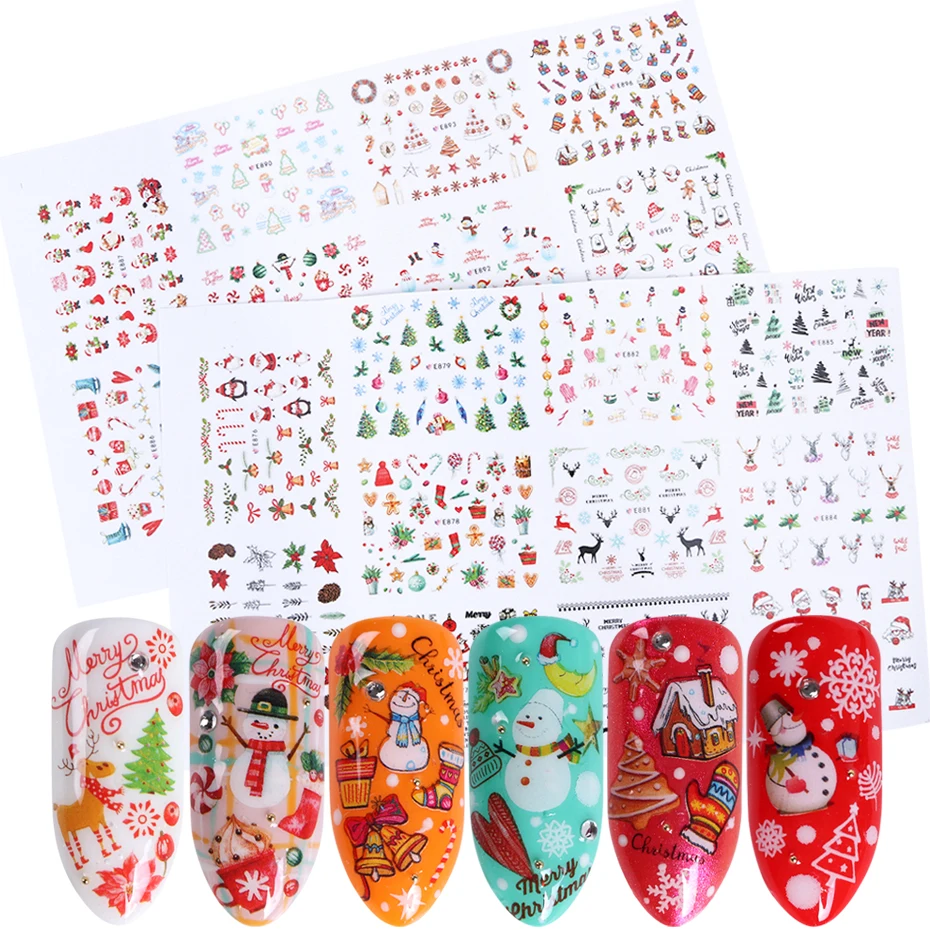 11 шт. рождественский стиль 3D стикер для дизайна ногтей Санта-Клаус Слайдеры
