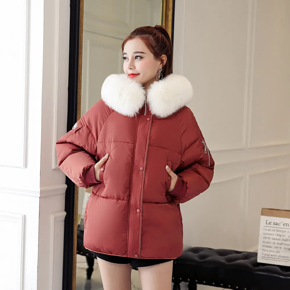 FEMALEE 2018 новые пуховики Для женщин короткие большой меховой воротник верхняя