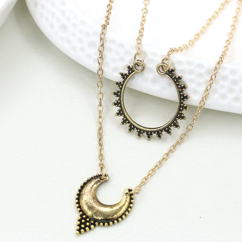 Позолоченные посеребренные полулунные ожерелья для женщин и мужчин двойной