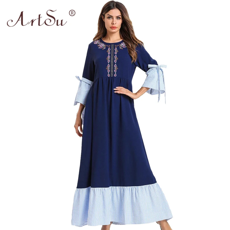 Женское платье макси в стиле ретро с цветочной вышивкой|Женские платья| |