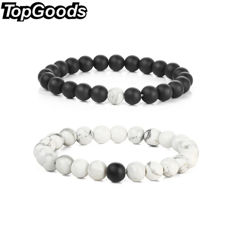 TopGoods 2 шт./компл. браслет для влюбленных ювелирные изделия из камня черный белый 8