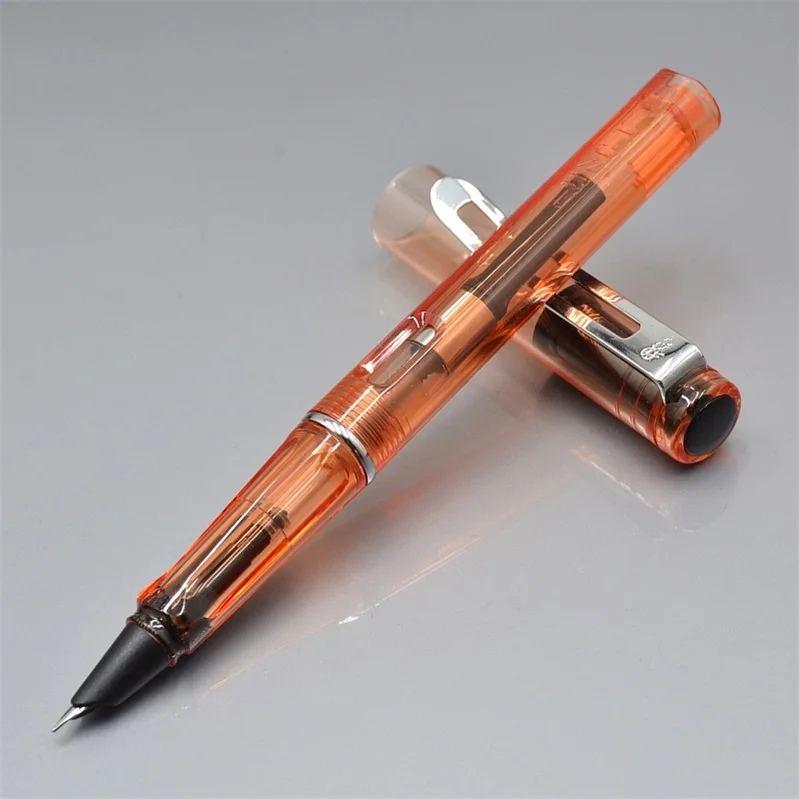 JINHAO 599 Лидер продаж 7 цветов перьевая ручка с серебряной клип канцелярские принадлежности Роскошный EF Перо Чернила для письма ручки для Рождественский подарок A5 - Цвет: Transparent red