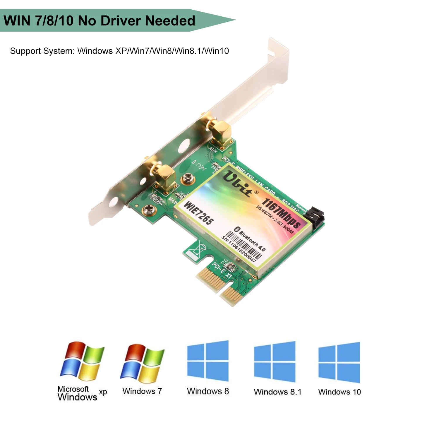 Ubit Bluetooth WiFi карта AC 1200 Мбит/с 7265 беспроводной WiFi PCIe сетевой адаптер карта 5 ГГц/2,4 ГГц Двухдиапазонная PCI Express сетевая карта