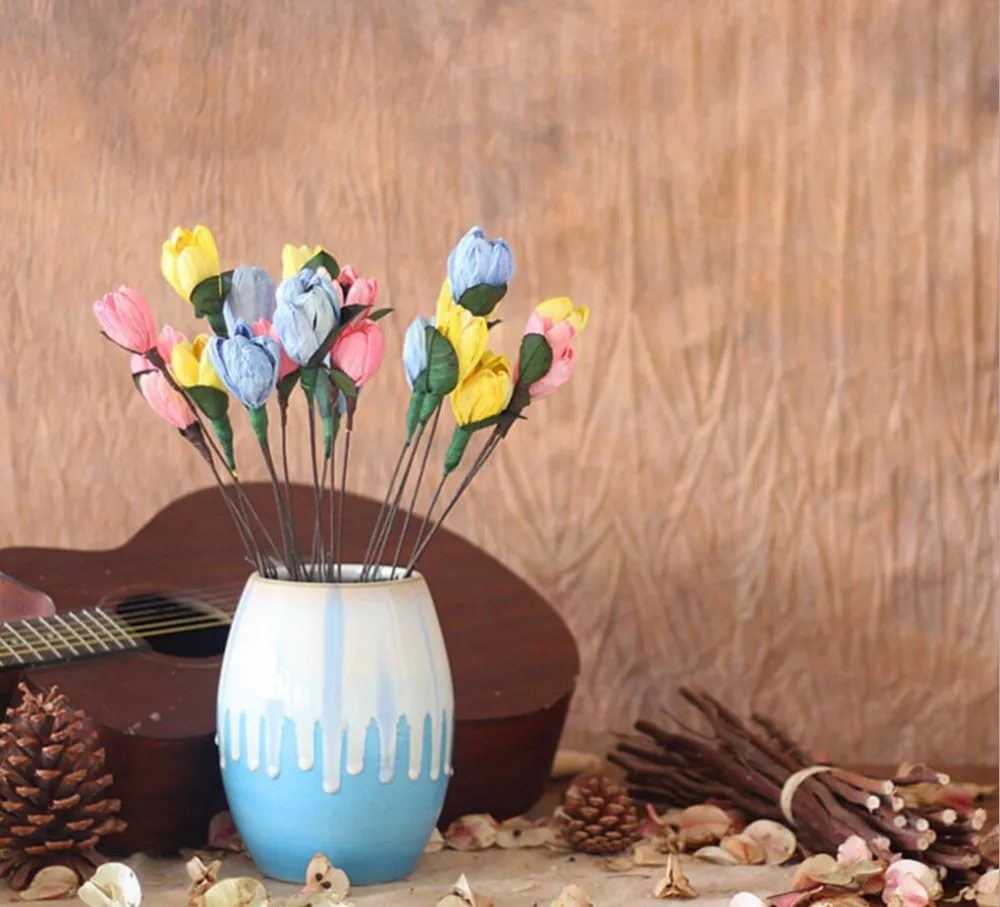 

5pcs Blue/Yellow/Pink Tulip Water Lily Dried Flower For Wedding Party Home Hotel Decoration DIY Bouquet Project Accessory