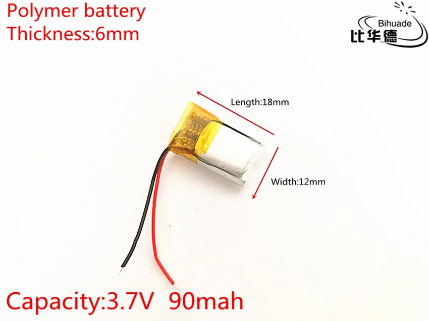 

3.7V 90mAh 601218 Lithium Polymer Li-Po li ion Rechargeable Battery cells For Mp3 MP4 MP5 GPS PSP mobile bluetooth