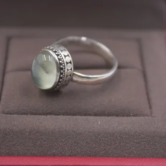 Женское кольцо из серебра S925 пробы с натуральным Prehnite модное гладкое овальное
