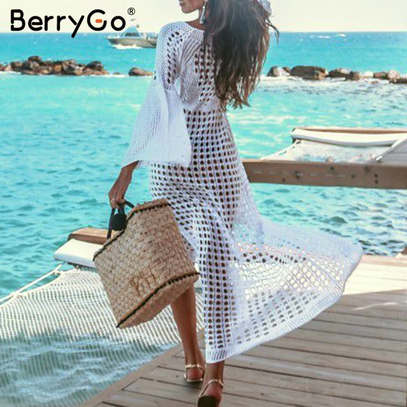 Пляжное платье BerryGo летнее трикотажное с длинным рукавом и разрезом сексуальный