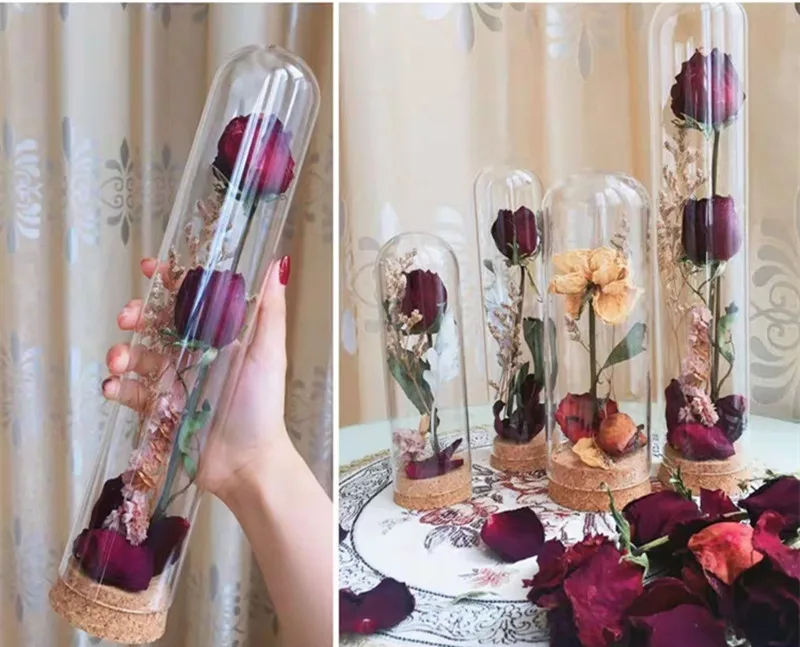 Диаметр = 3,7 см Высота = 10 см пробковый стиль стеклянный купол гербарий бутылка для хранения DIY стеклянная ваза в виде пробирки