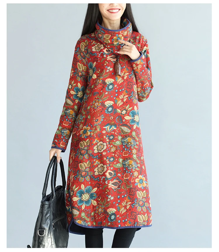 Модель 2016 года новый стиль осень-зима Для женщин Платья для Винтаж принт