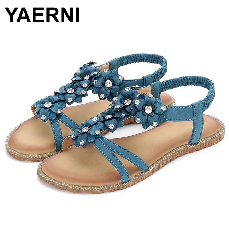 YAERNI/Новинка 2018 года Удобные женские босоножки на плоской подошве в богемном