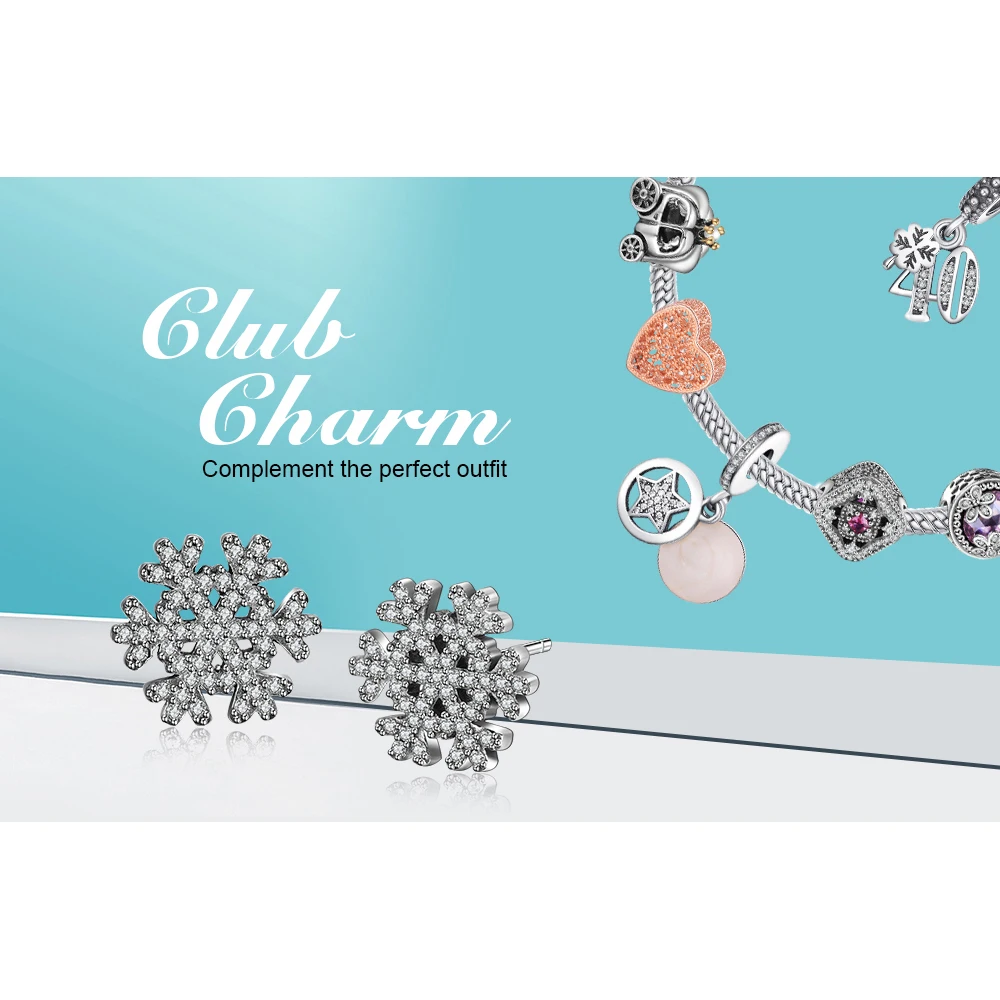 Jewelrypalace 925 Sterling Silver Stud Earrings Winter Surprise Snowflakes Cubic Zirconia Cute Unique Design Wedding Jewelry | Украшения и