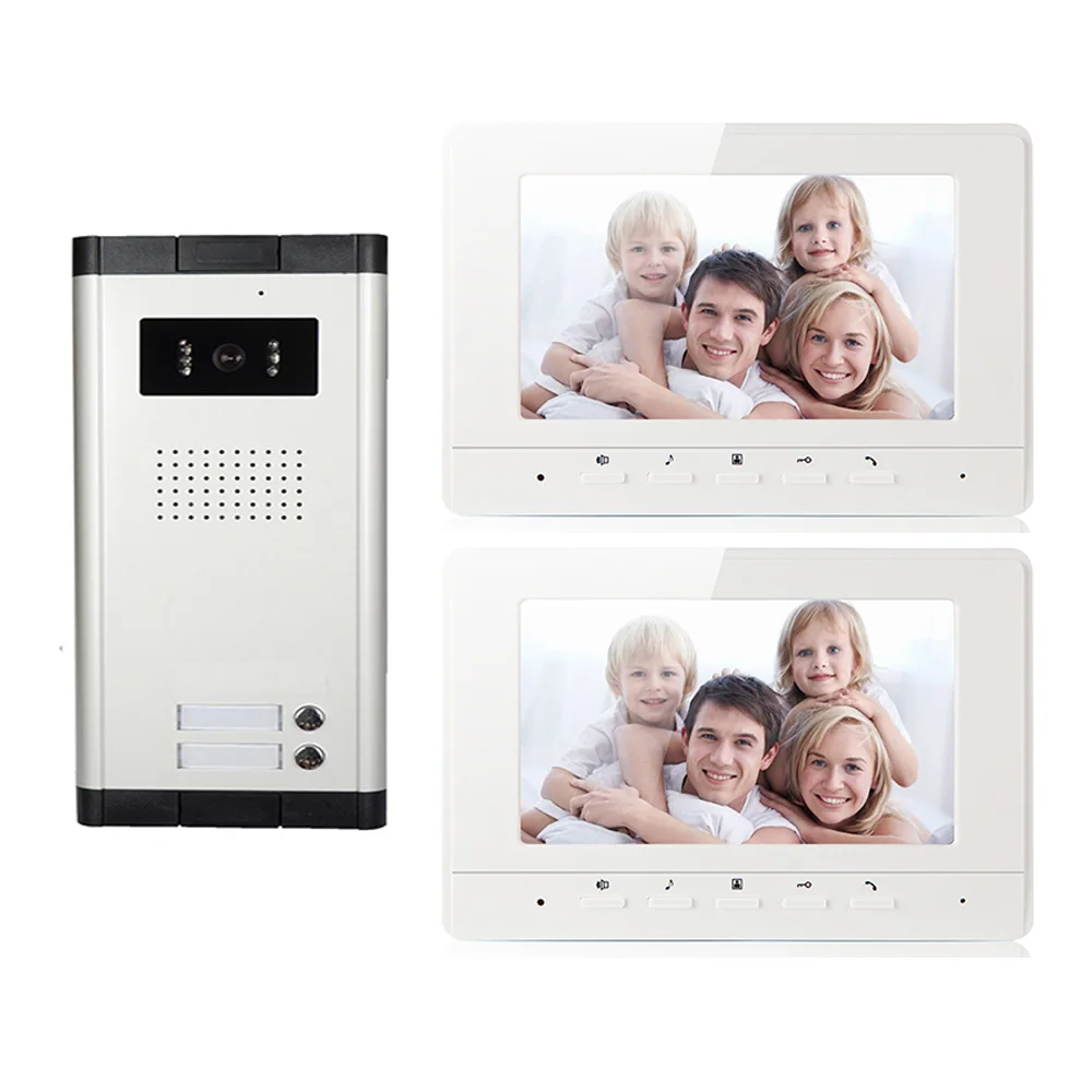 INS-520C2-V70H-W Проводной дом 7 ''цветной видеодомофон система HD камера Дверной звонок с 2 мониторами видео телефон двери для мульти квартиры - Цвет: INS-520C2-V70H-W