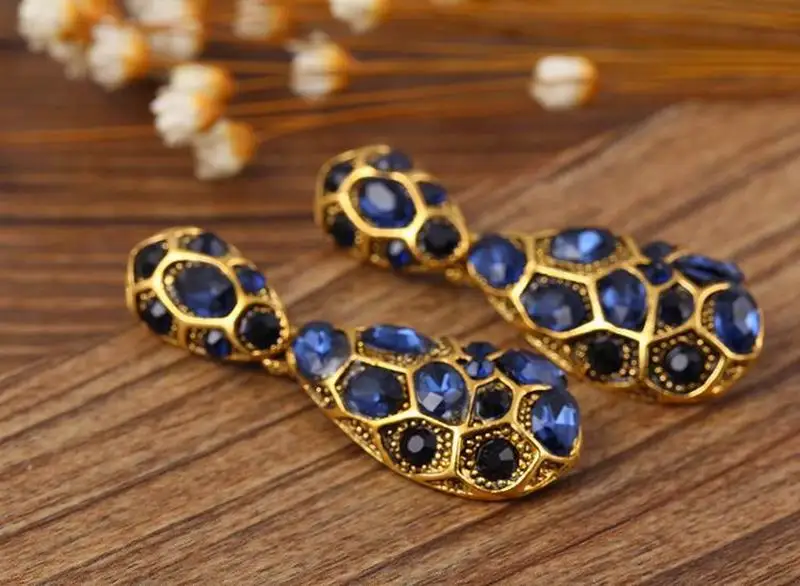 Чешские ювелирный бренд brincos золото полный синий кристалл горного хрусталя