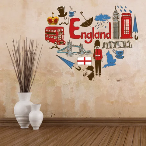 Виниловые водонепроницаемые настенные Стикеры с иллюстрациями Англии, надписью «I Love England», декор для детской комнаты