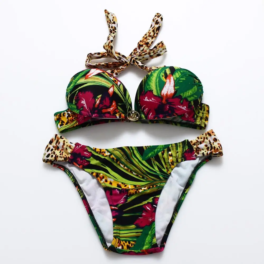 Женский винтажный купальник с чашками пуш-ап и лямкой на шее | Женская одежда