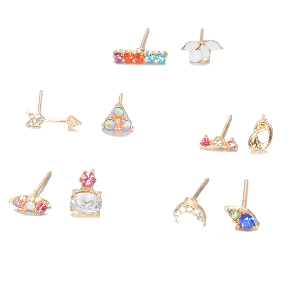 10 шт./компл. Для женщин Eearring Классическая стрелка ипомея белая круглые золотые серьги Модный Блестящий кристалл серьги-гвоздики комбинация серег