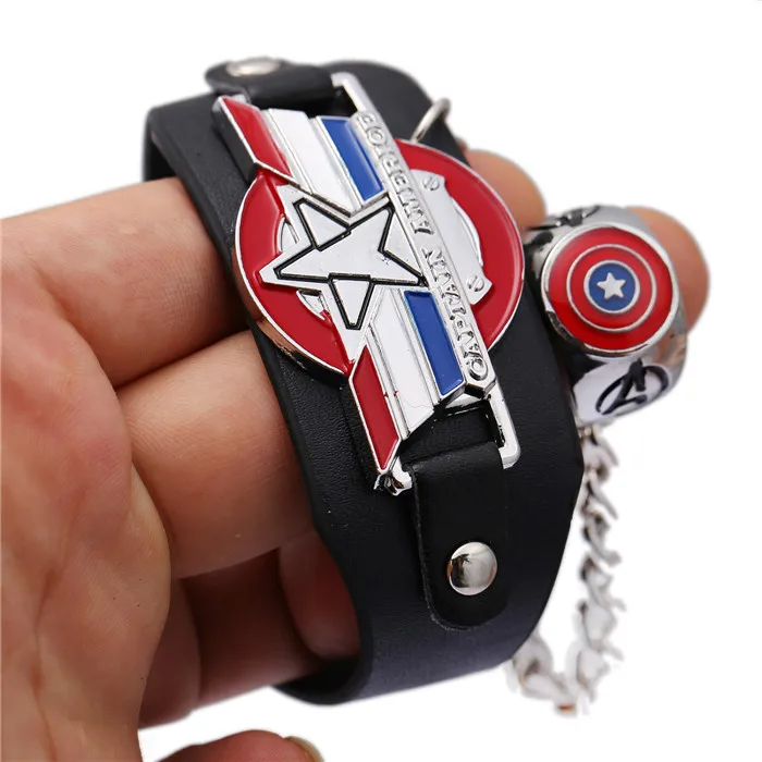 5 шт. в форме супергероев Капитан Америка Панк кожаные браслеты модные ювелирные