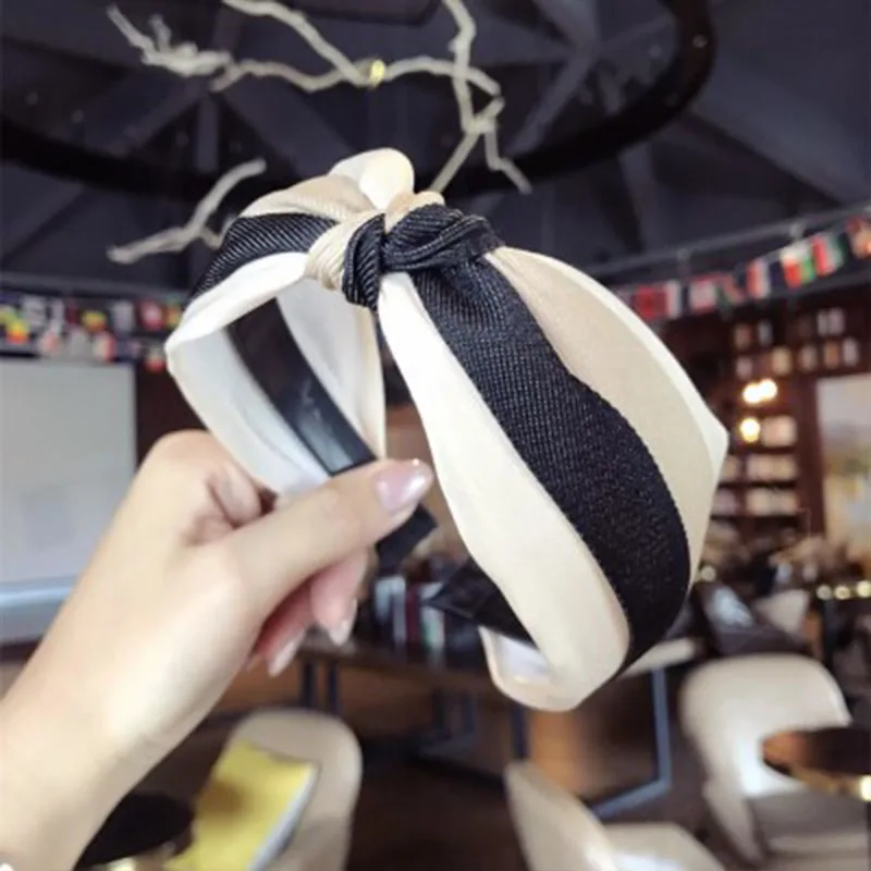 

2019 Korea Fashion Hair Accessories Patchwork Cloth Top Tie Hairbands For Women Wide Stripe Print Headbands Headwear Wholesale