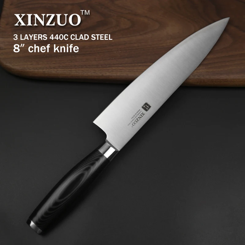 XINZUO 8 ''дюймовый нож шеф повара высокоуглеродистые трехслойные кухонные ножи