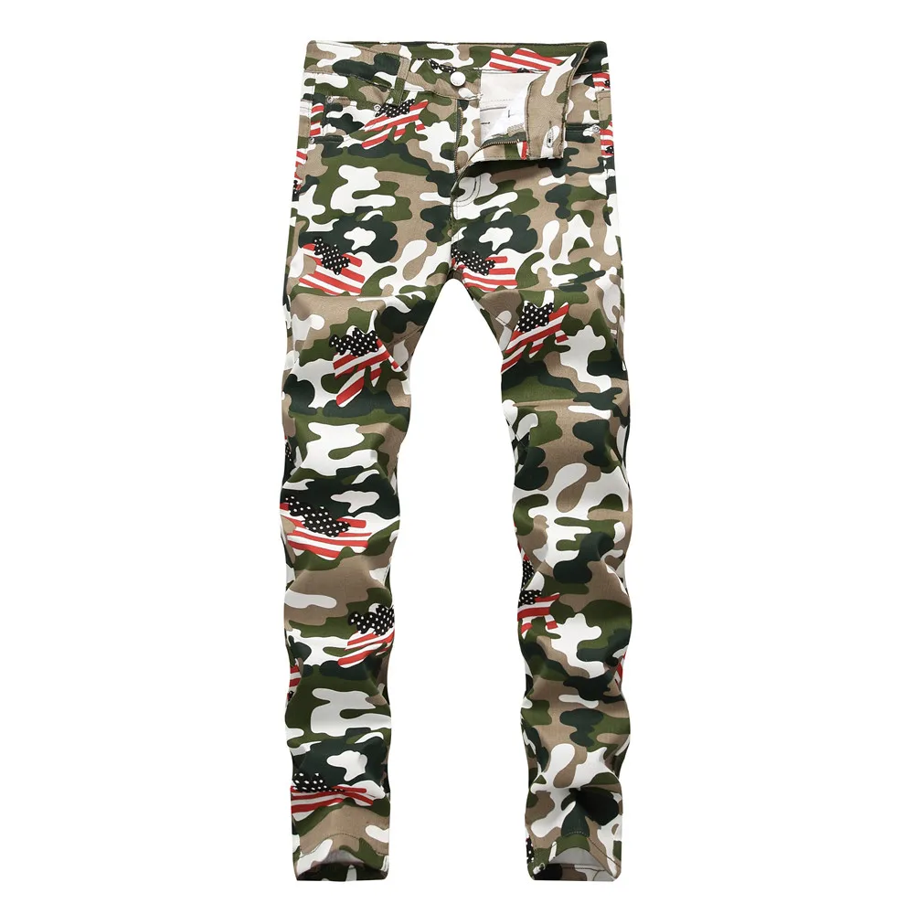 Men's Camouflage UK USA Flag Print Jeans Men Slim Skinny Printed Biker Jeans Casual Hip Hop Denim Pants Drop Shipping 13 colors - Цвет: 5633