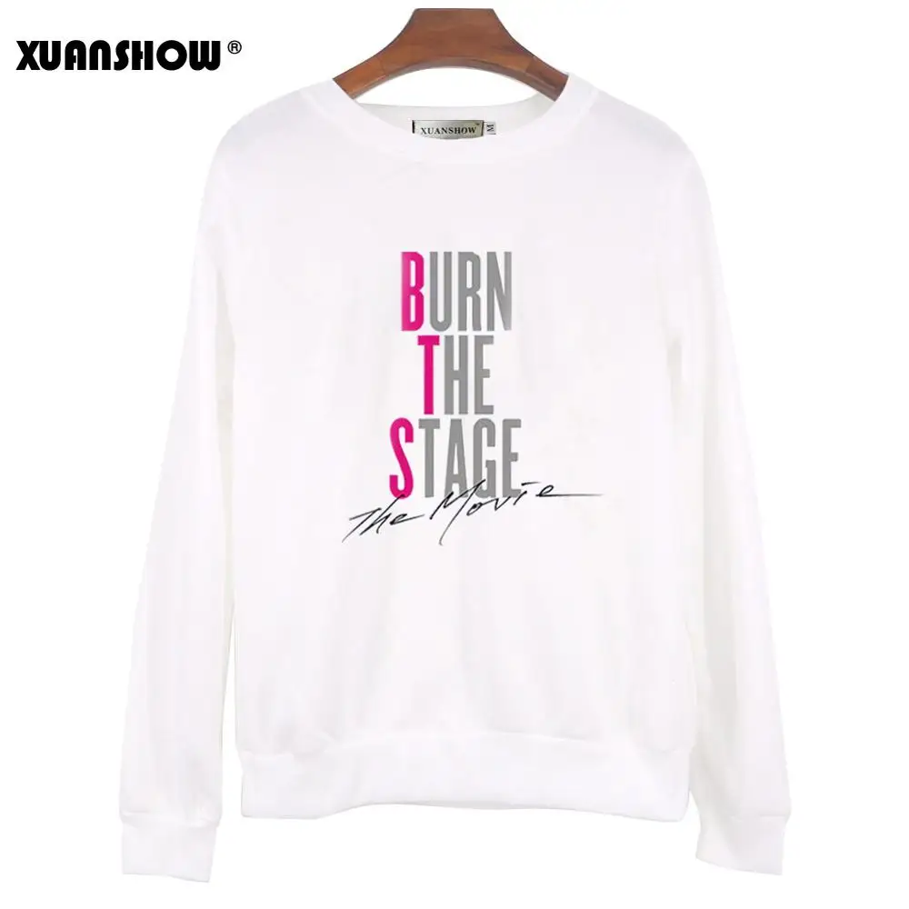 White XUANSHOW Moletom, Корейская Kpop Unserxi одежда, толстовки, сцена, принт из фильма, повседневный Женский пуловер, топы, 5XL - Цвет: White