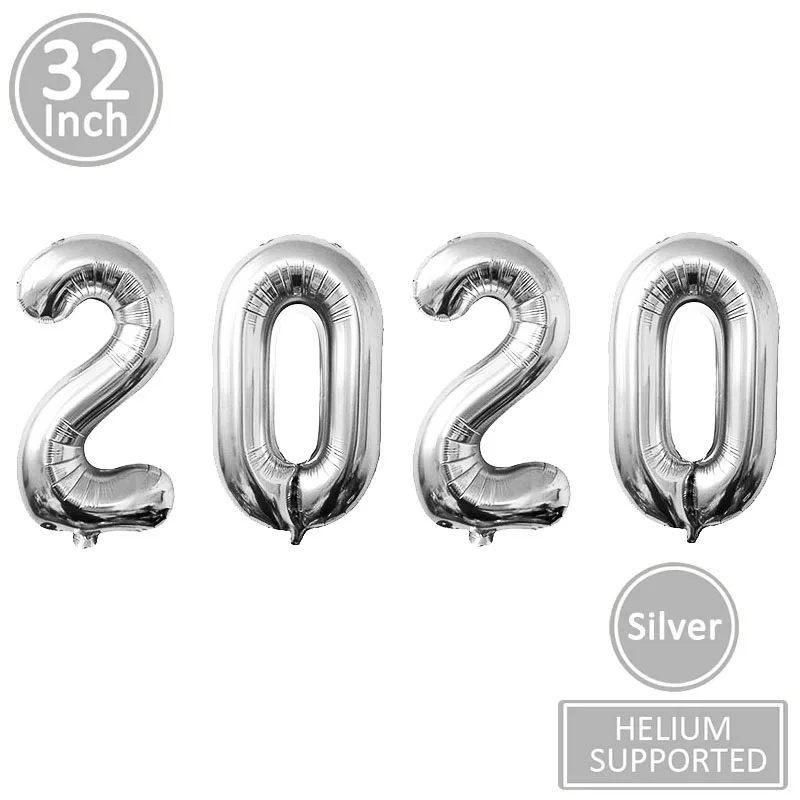 32inch 2019 silver 16, 32 дюйма, номер, воздушные шары с надписью «Happy new year Eve», декор, Рождественский воздушный шар из фольги, украшения, розовое золото, серебряные комплектующие - Цвет: 32inch 2019 silver