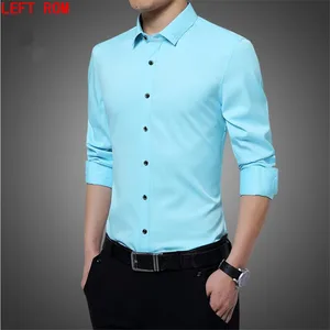 Мужская рубашка с длинным рукавом, осень 2017, новая модная дизайнерская Однотонная рубашка высокого качества, не требует глажки, приталенная деловая рубашка 5XL