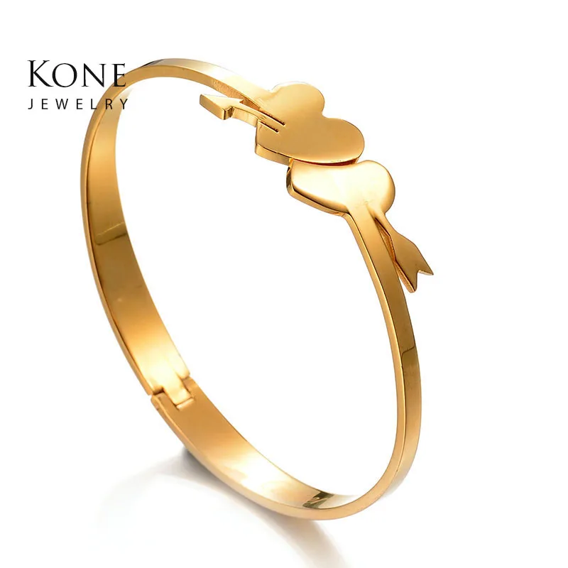 Невесты Стрелка Двойное Сердце Манжеты Позолоченные Из Нержавеющей Стали