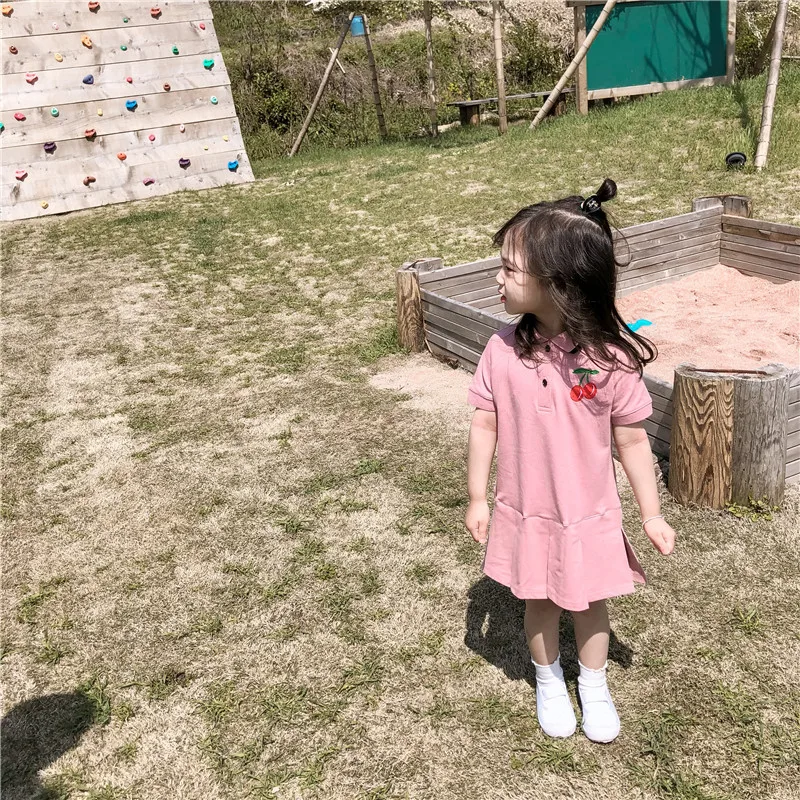 2019 Summer New Arrival cotton korean style short sleeve with cherry embroidery all-match dress for cute sweet baby girls | Детская