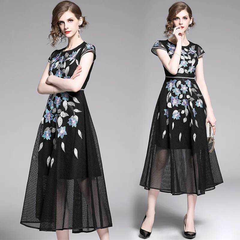Женское кружевное вечернее платье с цветочным принтом дизайнерское платье-миди