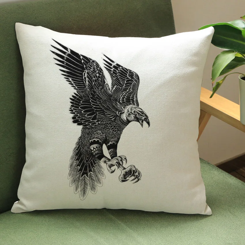 Eagle Pillows Home Decor Black Sketch Tatoo Stylish Birds Nightowl Hawk Swan Cushion Cover High Quality Sofa Pillow Case 45x45cm | Дом и сад