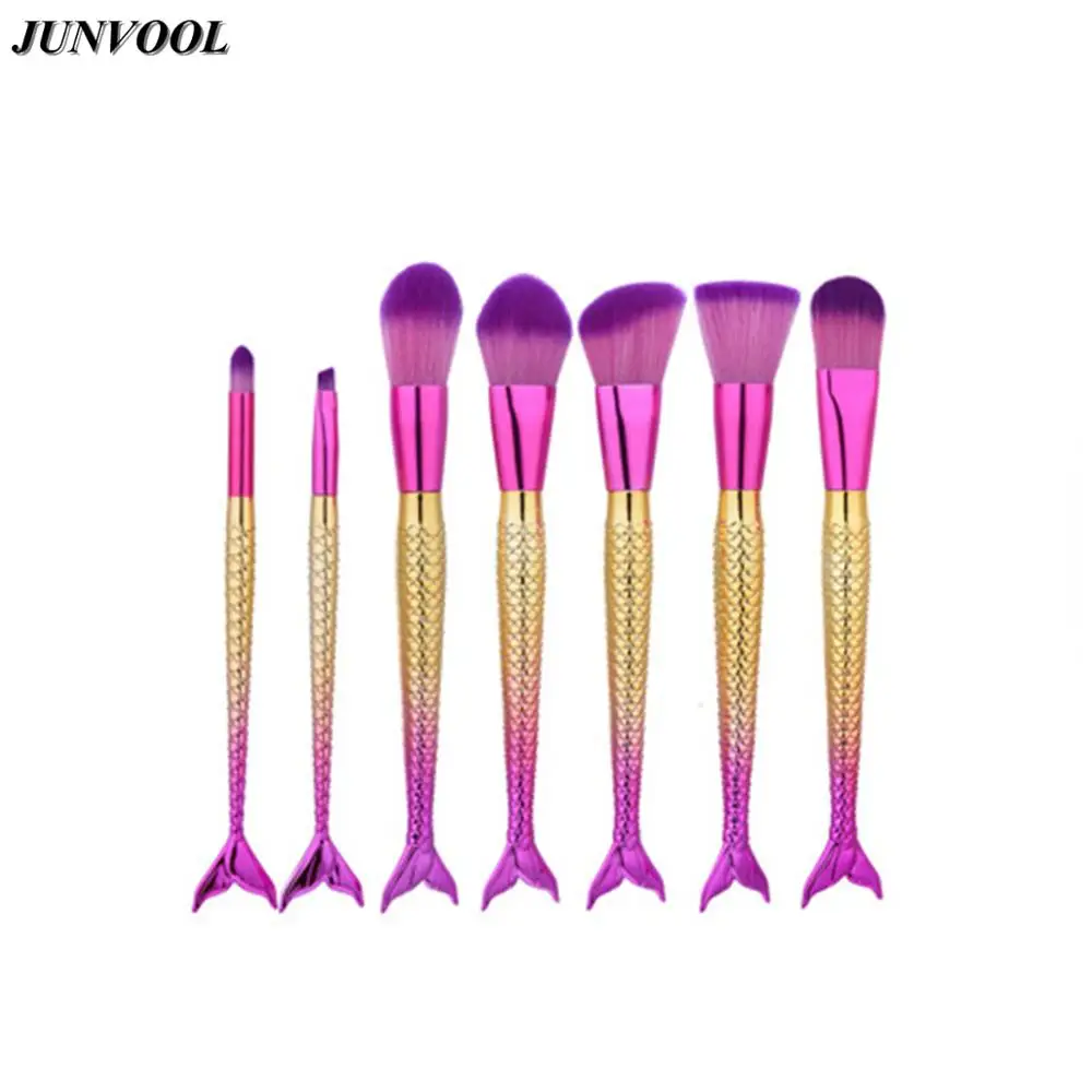 7pcs style FaD380 Новейшая "Русалка" кисти для макияжа набор Фантазия для бровей подводка для глаз Румяна смешивания основа косметический Красота Make Up щетка - Handle Color: 7pcs style FaD380