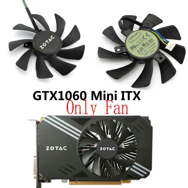 Охлаждающий вентилятор для видеокарты ZOTAC GTX1060 Mini ITX T129215SH DC12V 0.30A|Кулеры и системы