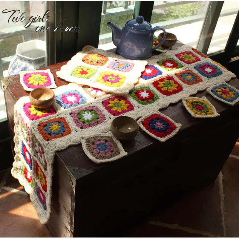 

DIY Handmade Crochet Lace Doilies Coaster Tablecloth Hand Hook Scarf Cushion Pastoral Crochet Table Mat Party Teapot Decor Mats