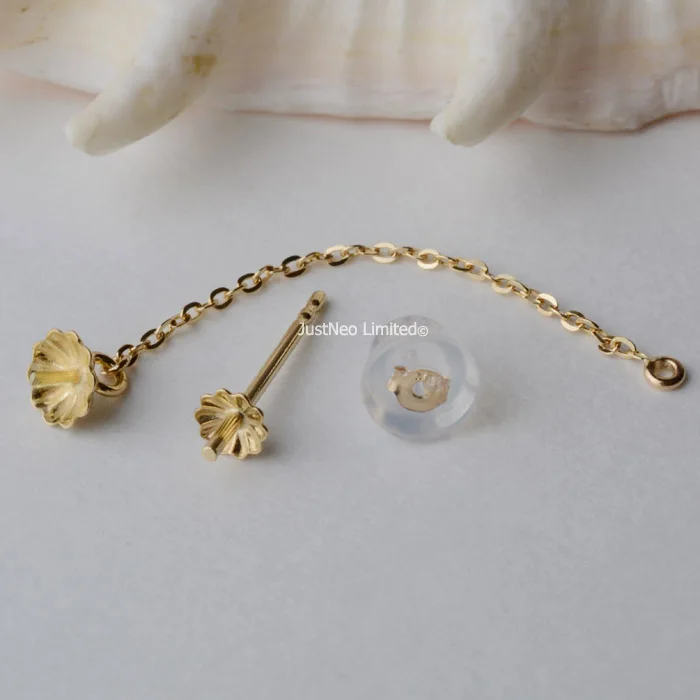 Серьги-гвоздики из настоящего твердого желтого золота 18 карат с силиконовой