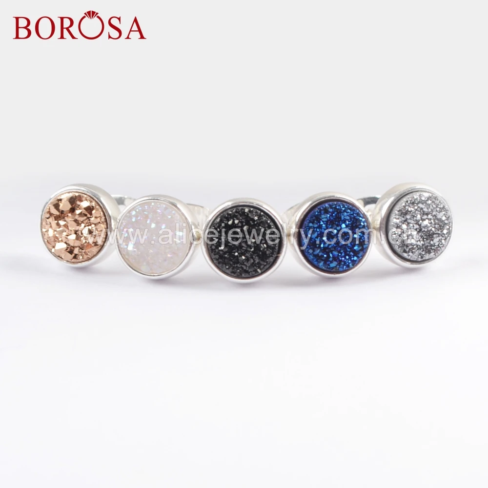 BOROSA 5 пар Новинка 9 мм Круглые Серьги серебряного цвета цвет титан Радужная Друза s