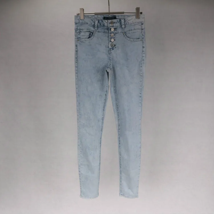 High waist spring women fashion slim water wash pencil style casual skinny jeans female 5 button vintage denim bottom pants | Женская